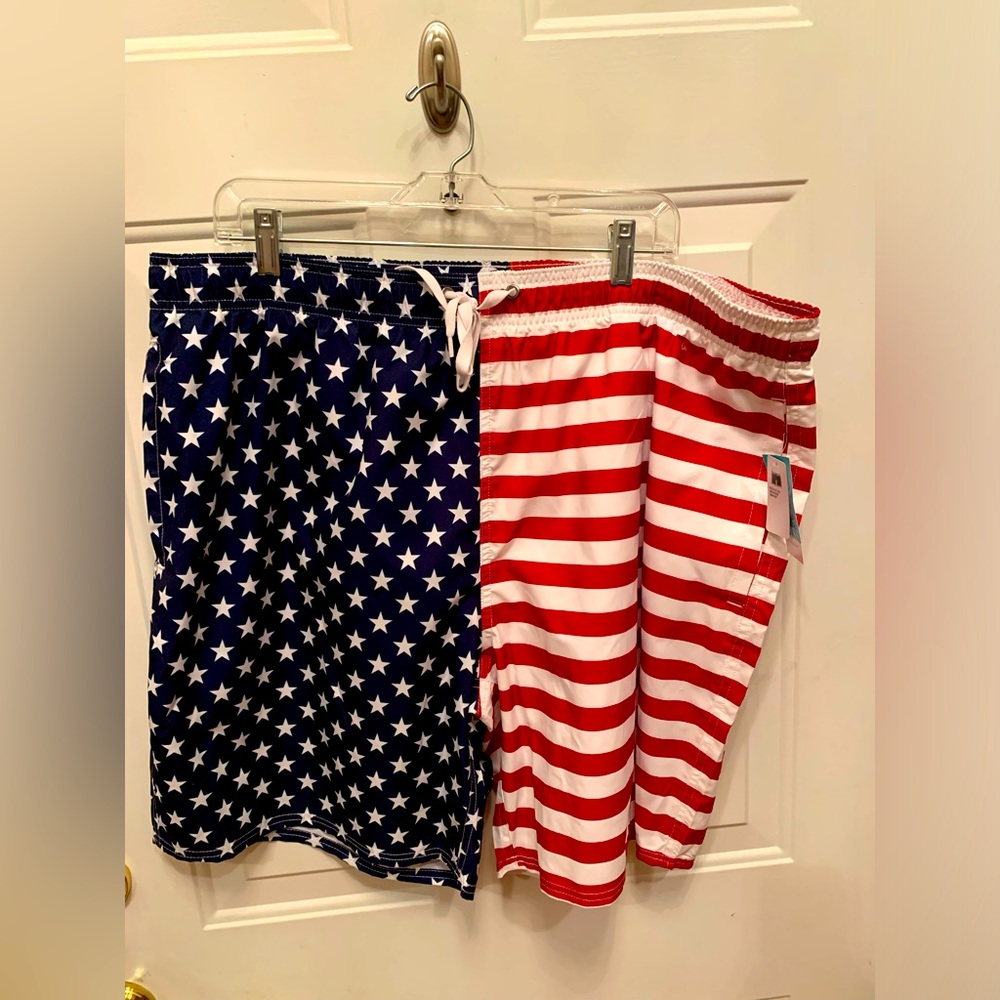 NWT Outdoor Oasis Swim Trunks - Liner/pockets - Men's 4XL- USA - Stars Stripes